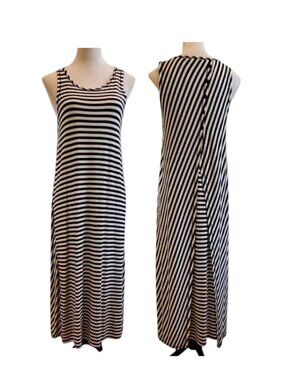 PREMISE Stretch Knit Maxi Dress Sleeveless Black & White Striped Soft Rayon